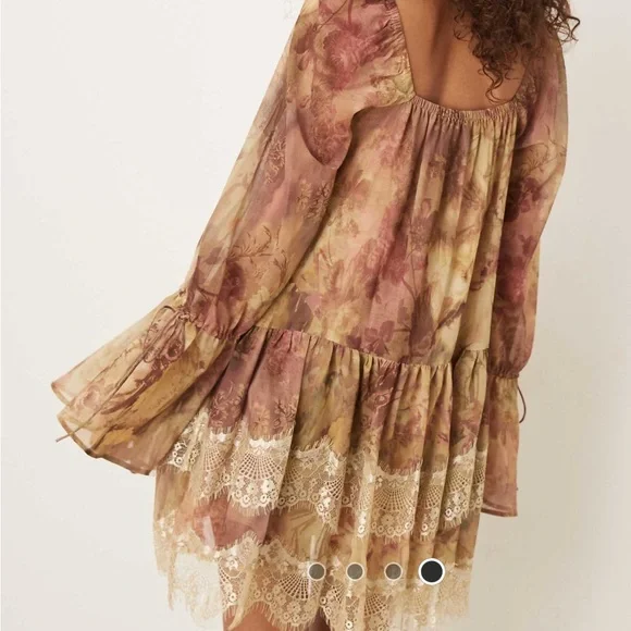 ASOS Multicolor Long Sleeve Dress with Lace Hem - Picture 2 of 14